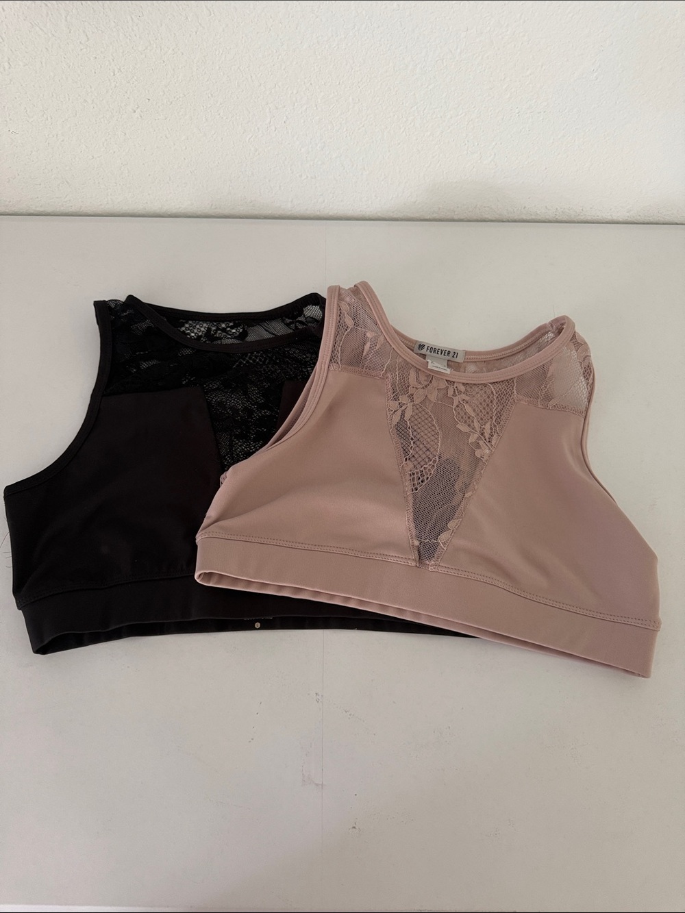 La Kottee & Forever 21 Lace Front High-Neck Sports Bras - Black & Dusty Pink